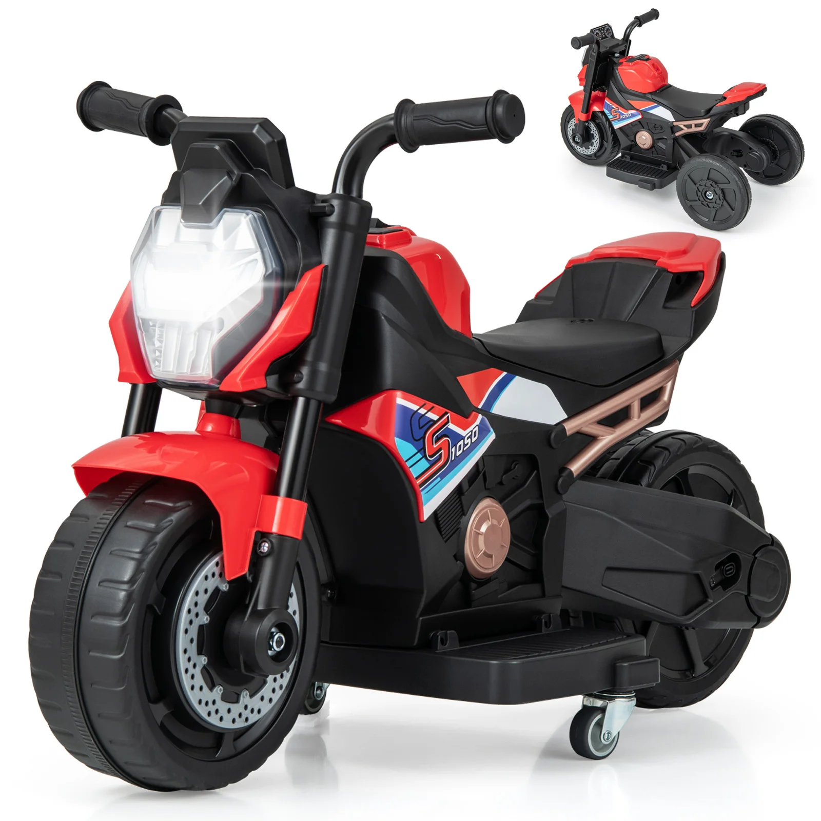 

2-in-1 Kids Electric Motorcycle w/Detachable Training Wheels Headlight & Horn