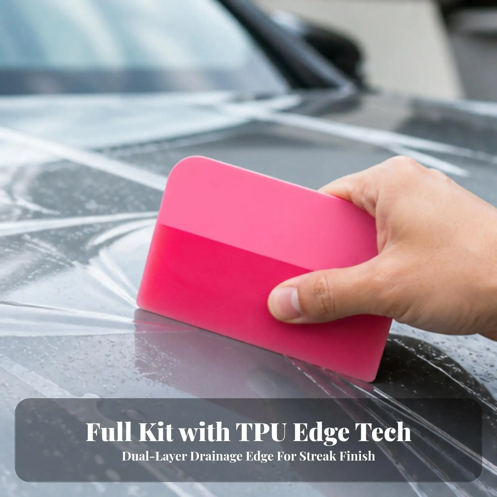 Pink TPU Film Squeegee Set for Car Vinyl Wrap Applicator Tool with 3 Sizes for Paint Protection Film Installation