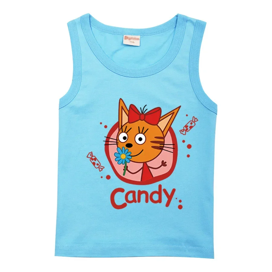 Cartoon Kid-e-cats T Shirt Kids Russian Three Kitten T-Shirts Toddler Girls Summer Casual Clothes Baby Boys Sleeveless Tank Tops