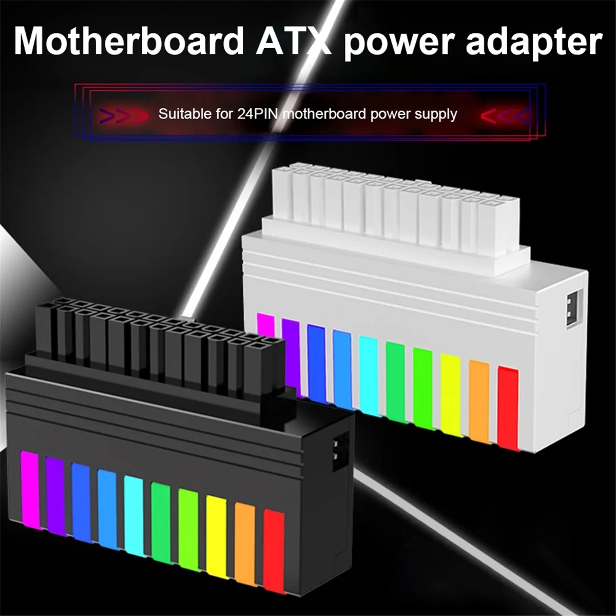 Conector de alimentación de 24 pines y 90 grados, 5V ARGB, 24 pines hembra a macho, adaptador de corriente de 90 grados, bricolaje para placa base, escritorios, PC A