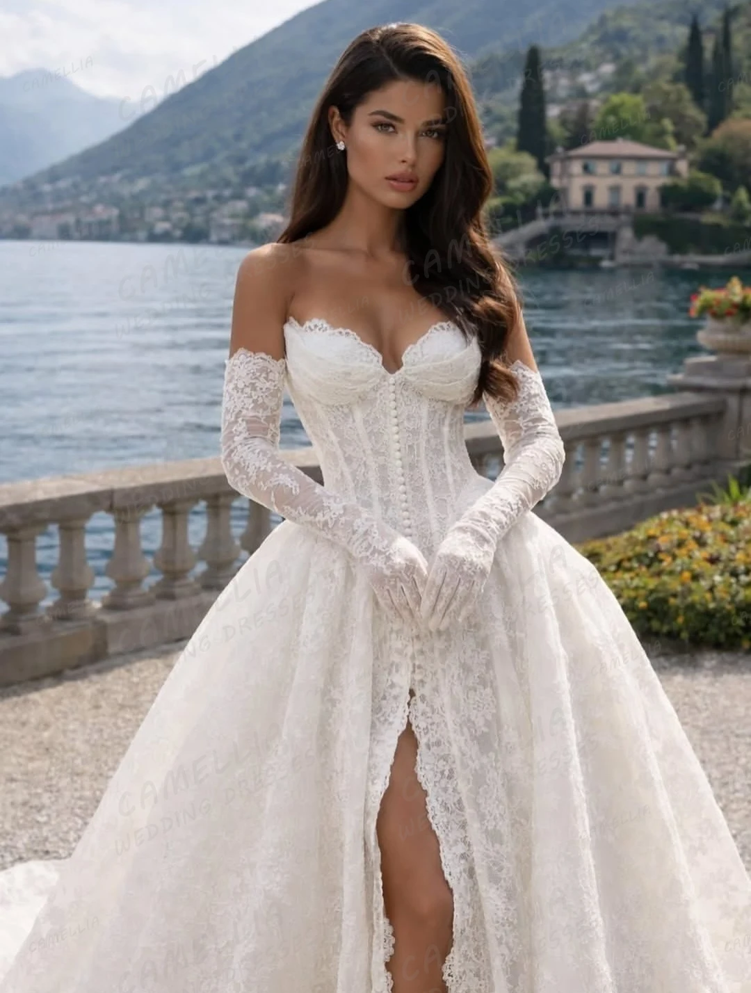 Luxury Appliques Boho Wedding Dresses Customized Fluffy Women's A Line Split Bridal Gowns Sleeveless Formal Vestidos De Novia