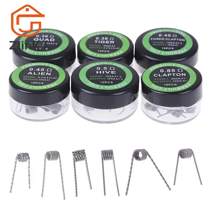 10Pcs Twisted Fused Hive Clapton Coils Premade Wrap Alien Mix Twisted Quad Tiger Heating Resistance Rda Coil