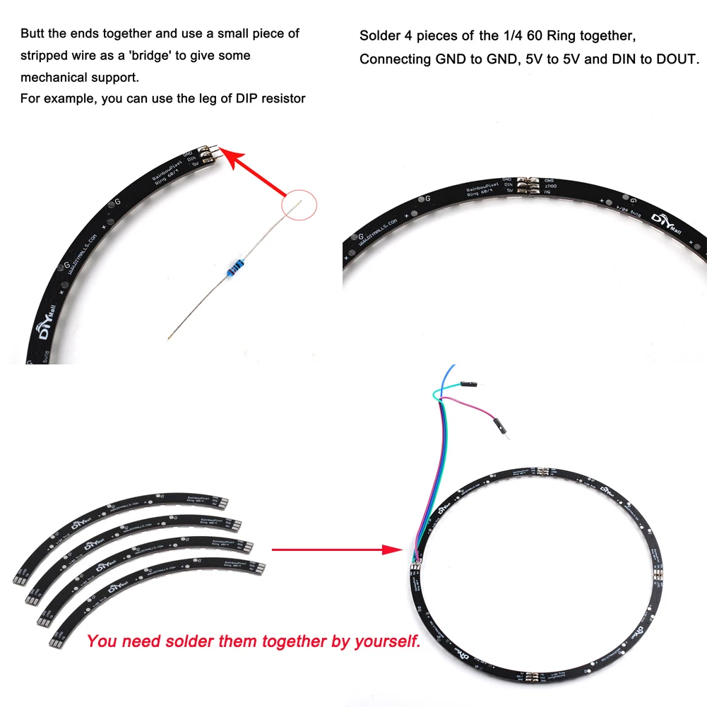 60 X WS2812 WS2812B 5050 RGB LED Ring Lamp Light 60 Bits with Integrated Drivers SK6812 for Arduino Raspberry Pi