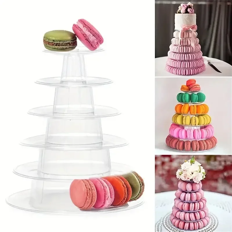 6 Tier Macaroon Tower Stand  Plastic Macaron Cupcake Fondant Cake Display Stands for Wedding Birthday Party Display Stand Decor