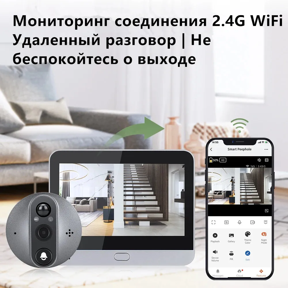 4.3 Inch Tuya Wide Angle Door Peephole Camera Two Way Intercom Video Eye Motion Detection Wifi Doorbell Camera 5000mAh Battery