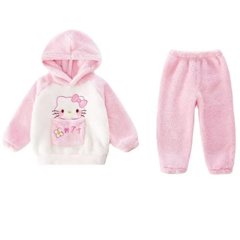 

Sanrio Hello Kitty Girls Cartoon Flannel Pajama Set Winter Thick Warm Home Wear for Teen Girl Clothes Pajama Home Clothes