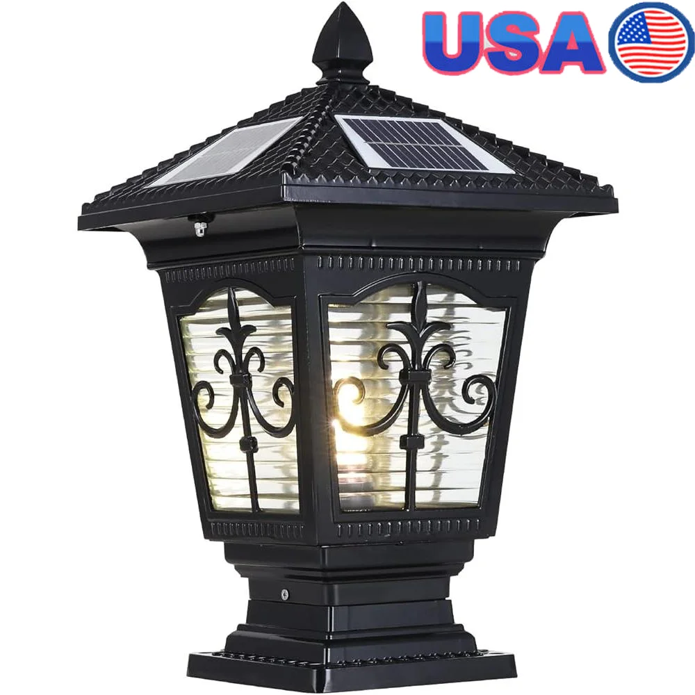 LED Solar Post Cap Lamp Waterproof Remote Control Dimmable Outdoor Pillar Light IP65 Aluminum Garden Pathway Lantern