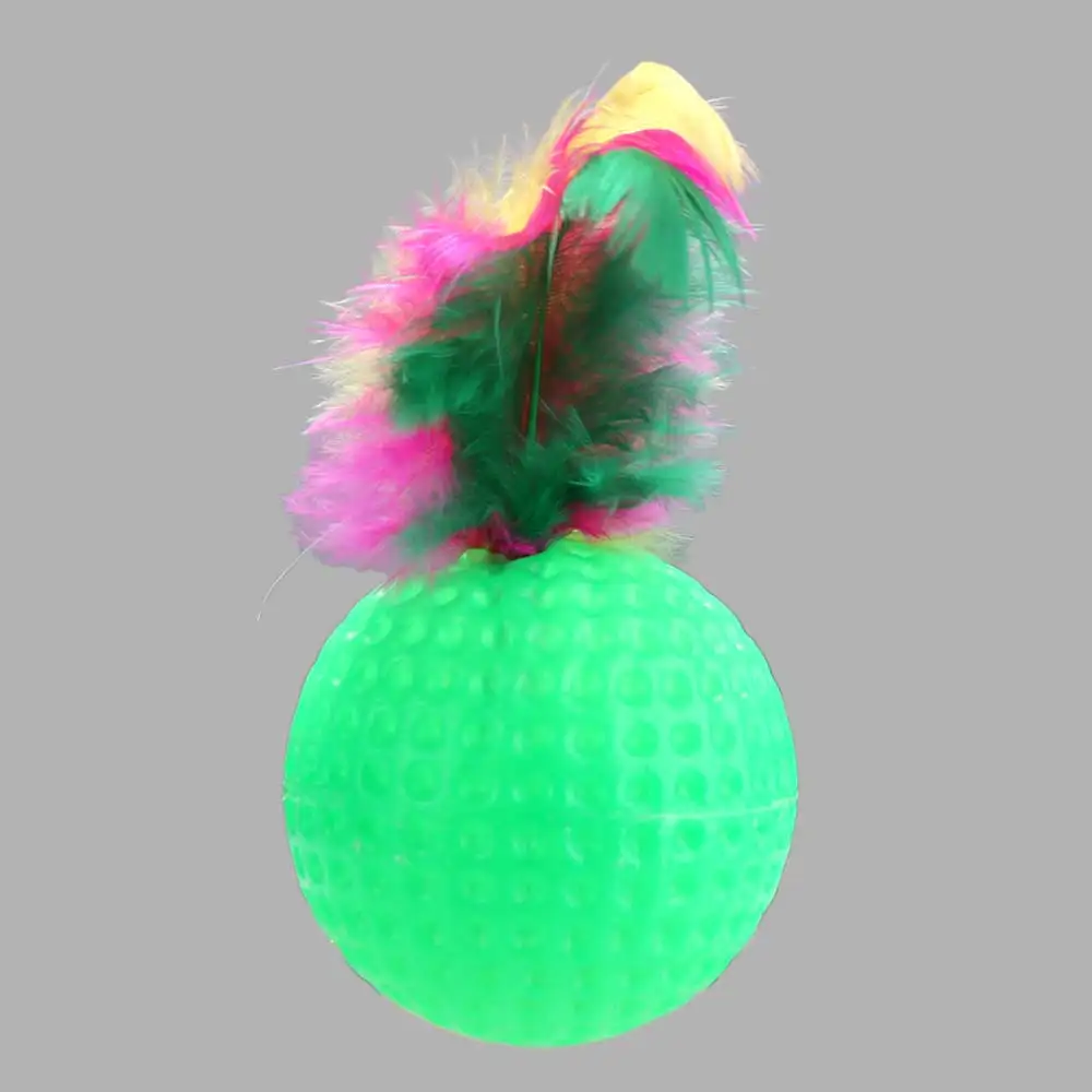 Plastic Feather Golf Ball Cat Teaser Ball Bite Resistant Cats Self Hi Pet Squeaky Chew Play Ball Random Color