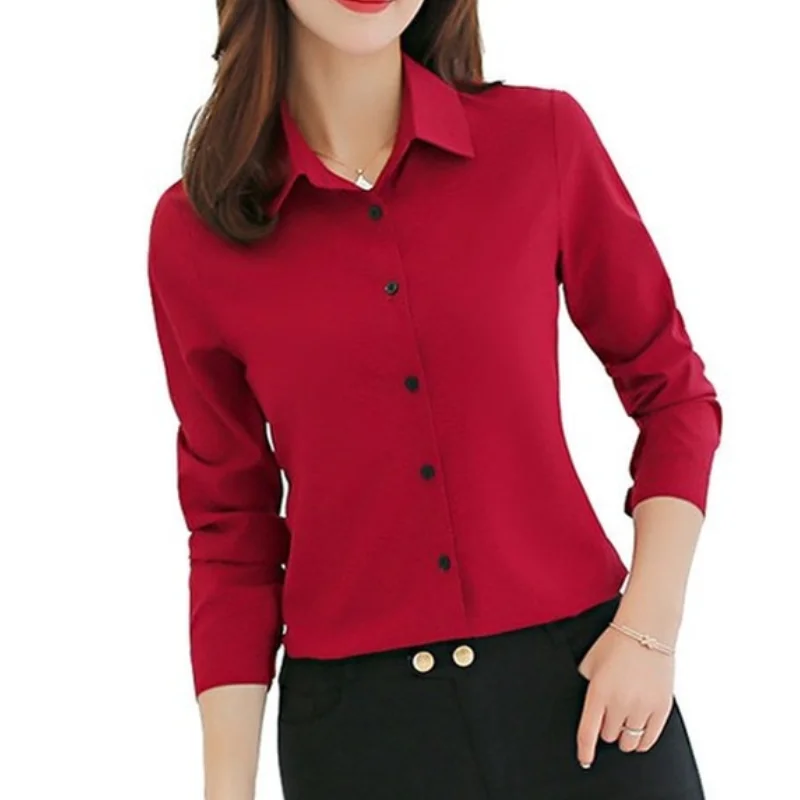 Autumn Lapel Shirt Minimalism Button Up Solid Color Blouse Women Office Business Shirts Fashion Casual Long Sleeve Ladies Tops