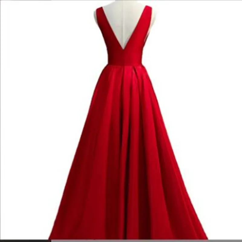 Vestido sem mangas V-Neck, Vestido Formal Prom, Vestido vermelho festa