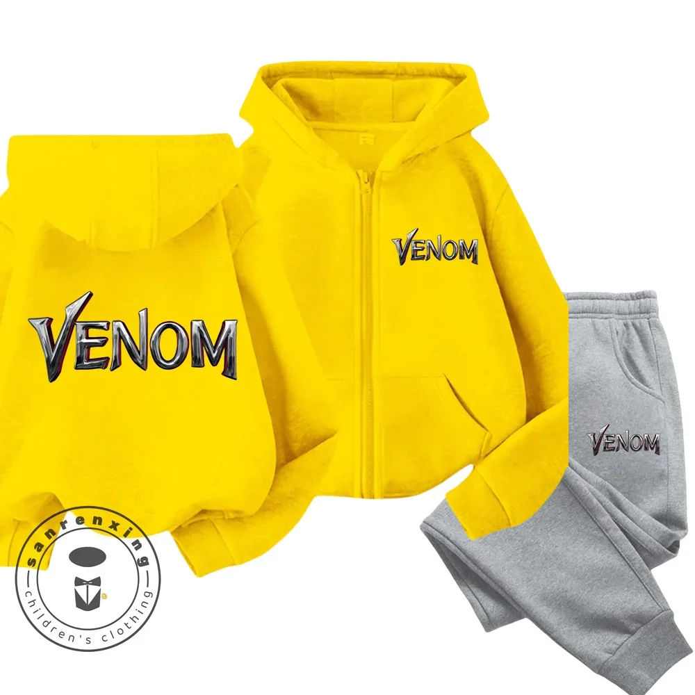 2025 Disney Venom Cartoon Children Hoodie + Pants 2pcs Zipprt Set Fashion Clothing Boys Girls Sweatshirt Kid Sportsuit