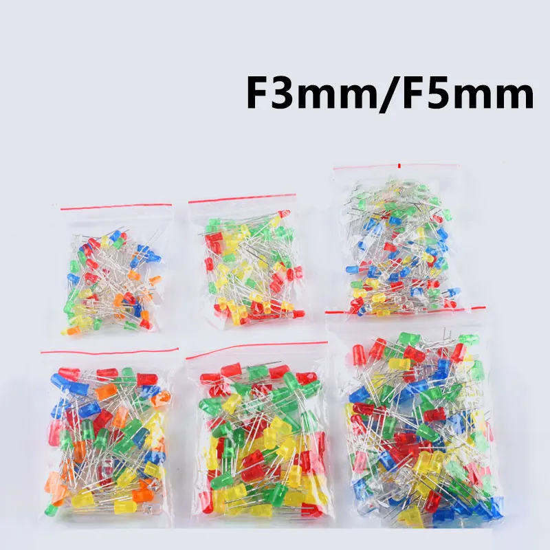 3mm 5mm LED Diode White Green Red Blue Yellow F3 F5 Light Emitting DIY Led Diodes Electronic Assortment Set Kit for Arduino