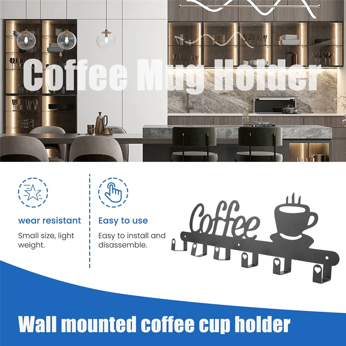 Coffee Mug Holder Wall Mounted,Coffee Bar Decor Sign,Coffee Cup Rack Holds,Coffee Sign Mug Hanger,Coffee Mug Rack