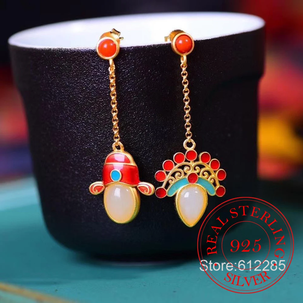 925 Sterling Silver Jewelry 18K Gold Plated Peking Opera Mask Groom Bride Stud Earrings for Women Wedding Party Jewelry Gift