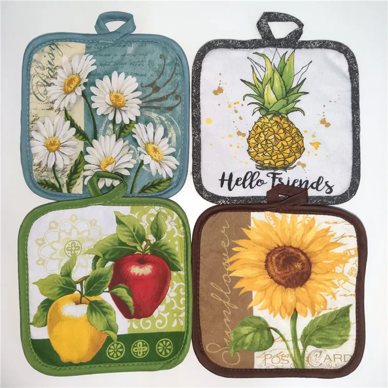 5 Stück/Packung 16,5x16,5cm Quadratische Näh-Baumwoll-Topfuntersetzer Hitzebeständige Topfuntersetzer Tischsets Küchen-Backzubehör – Detail 3
