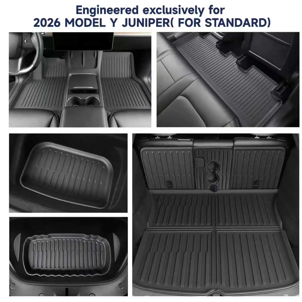 For 2025-2026 Model Y Juniper Standard Edition 7PCS TPE Floor Liners Custom Fit Seat Backrest & Trunk Mats All Weather Waterproof Anti-Slip Odorless view 2