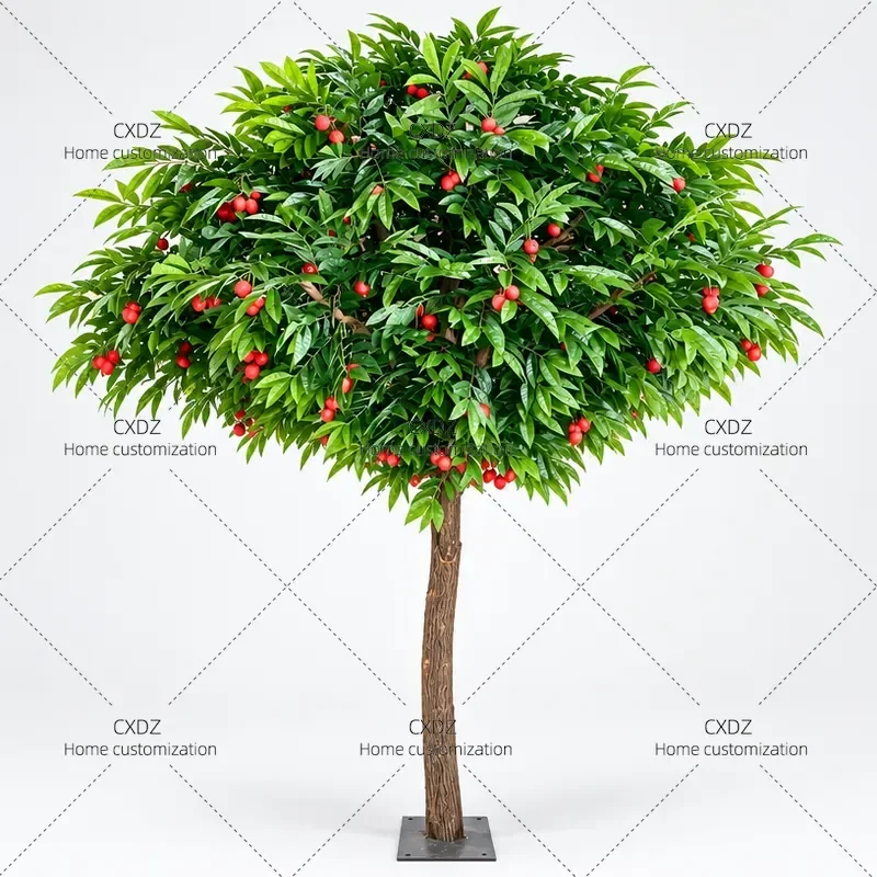 Large Artificial Lychee Pomegranate Hawthorn Bayberry Tree Fake Fruit Plant Decoration for Mall Homestay Store Photography
