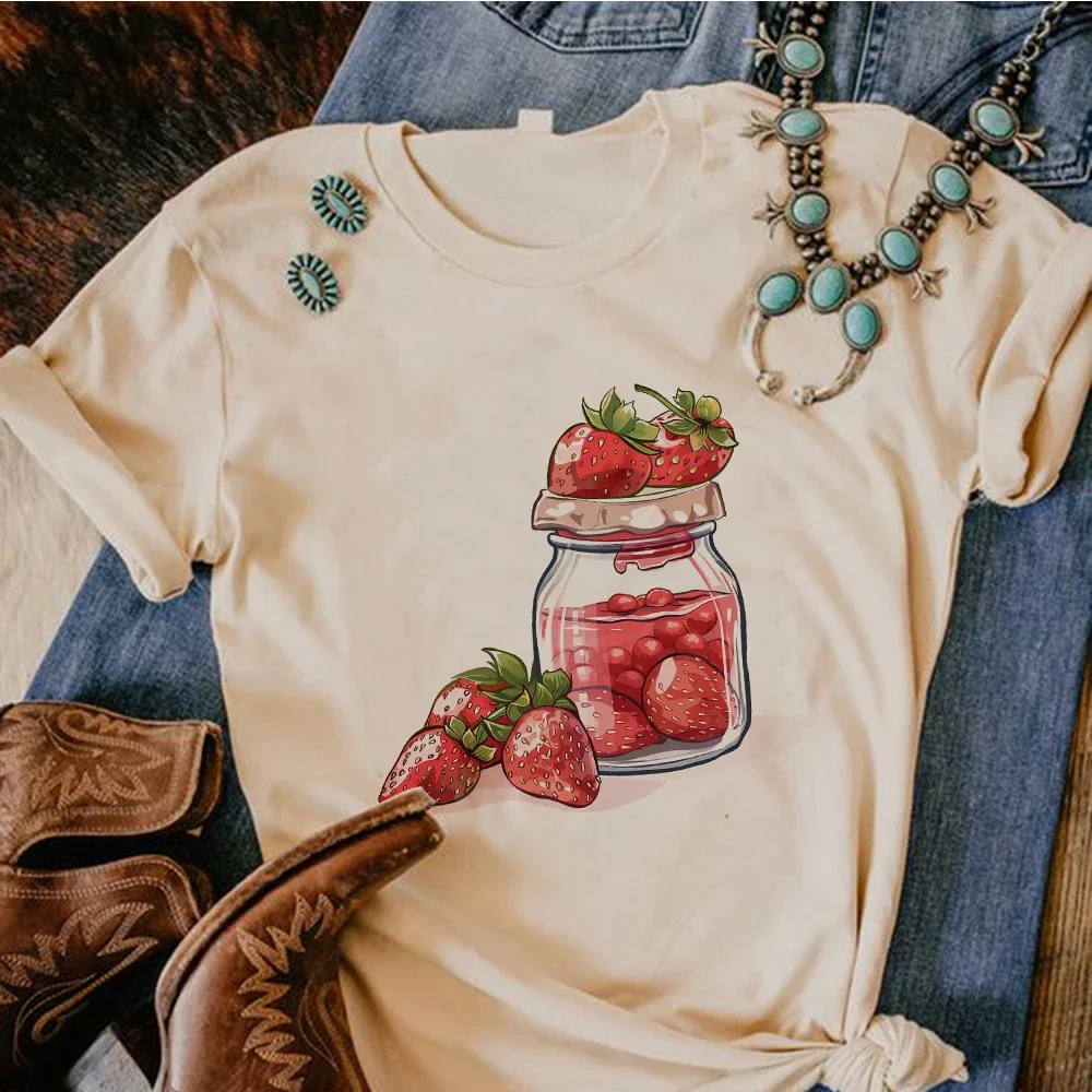 Erdbeer-T-Shirt Damen Sommer Anime Comic T-Shirt Mädchen Streetwear Japanische Kleidung Ästhetisch Vintage Y2k Sommer Neues T-Shirt Oberteil