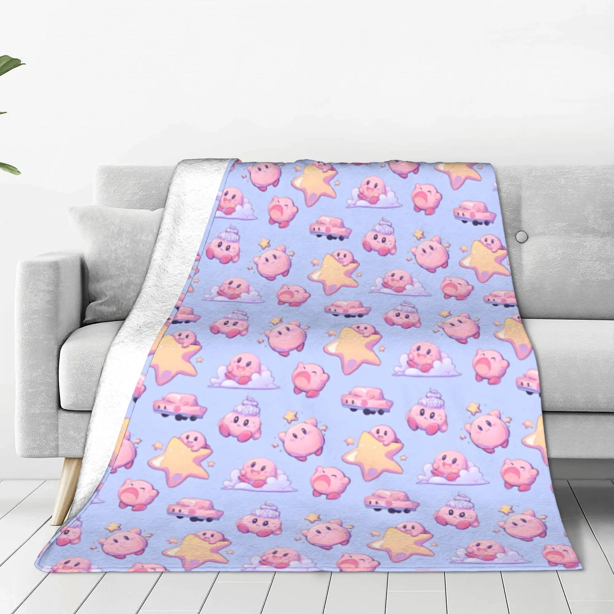 K-Kirbys-Manta de punto Kawaii con estrellas de dibujos animados, juego de Anime, mantas de felpa bonitas, colchas decorativas, colcha fina suave y cálida