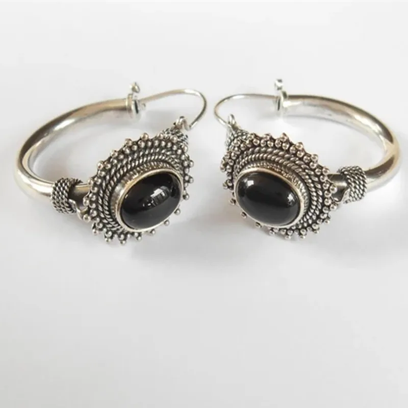 Fashion Round Beads Hoop Earrings for Women Trendy Geometric Circle Black Stone Earrings Huggies Jewelry 2022 New