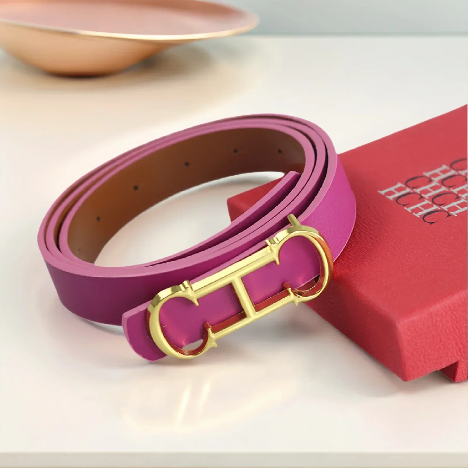 

CH Simple Women's Belt PVC Material Adjustable Length Perforated Gift Box Packaging 2025 Autumn/Winter New Classic Women's Belt