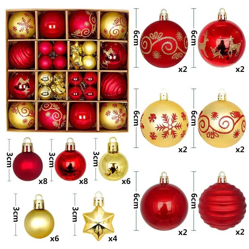 Christmas Tree Balls 44pcs 3/6 Cm Multicolor Christmas Decorations Adornos Navidad 2023 Xmas Tree Ornaments Set for Home Party