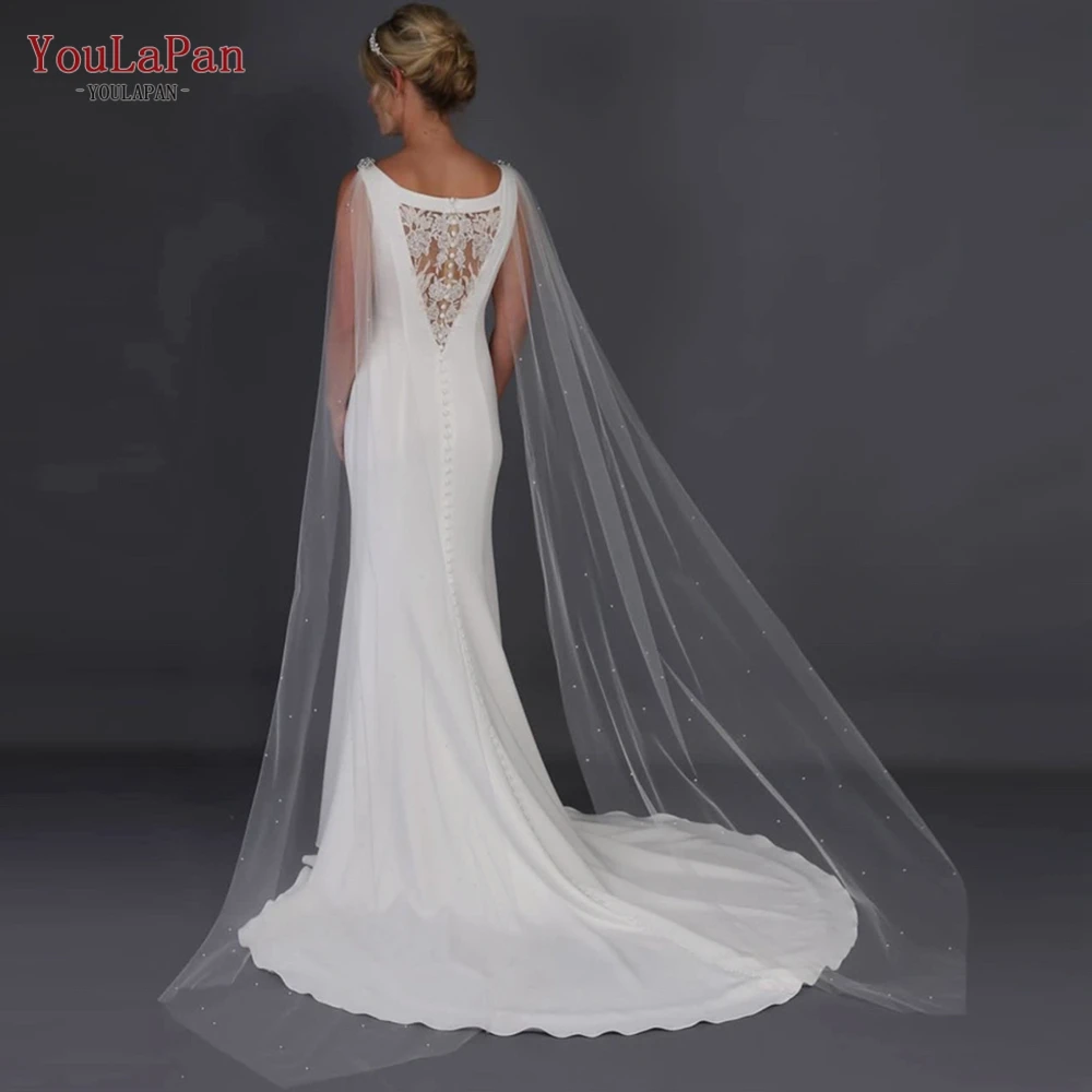 YouLaPan G79 Bridal Wings Veil 2pc Wedding Cape Veil White Bolero Woman Party Rhinestones Wedding Plus Size DIYSleeves for Dress