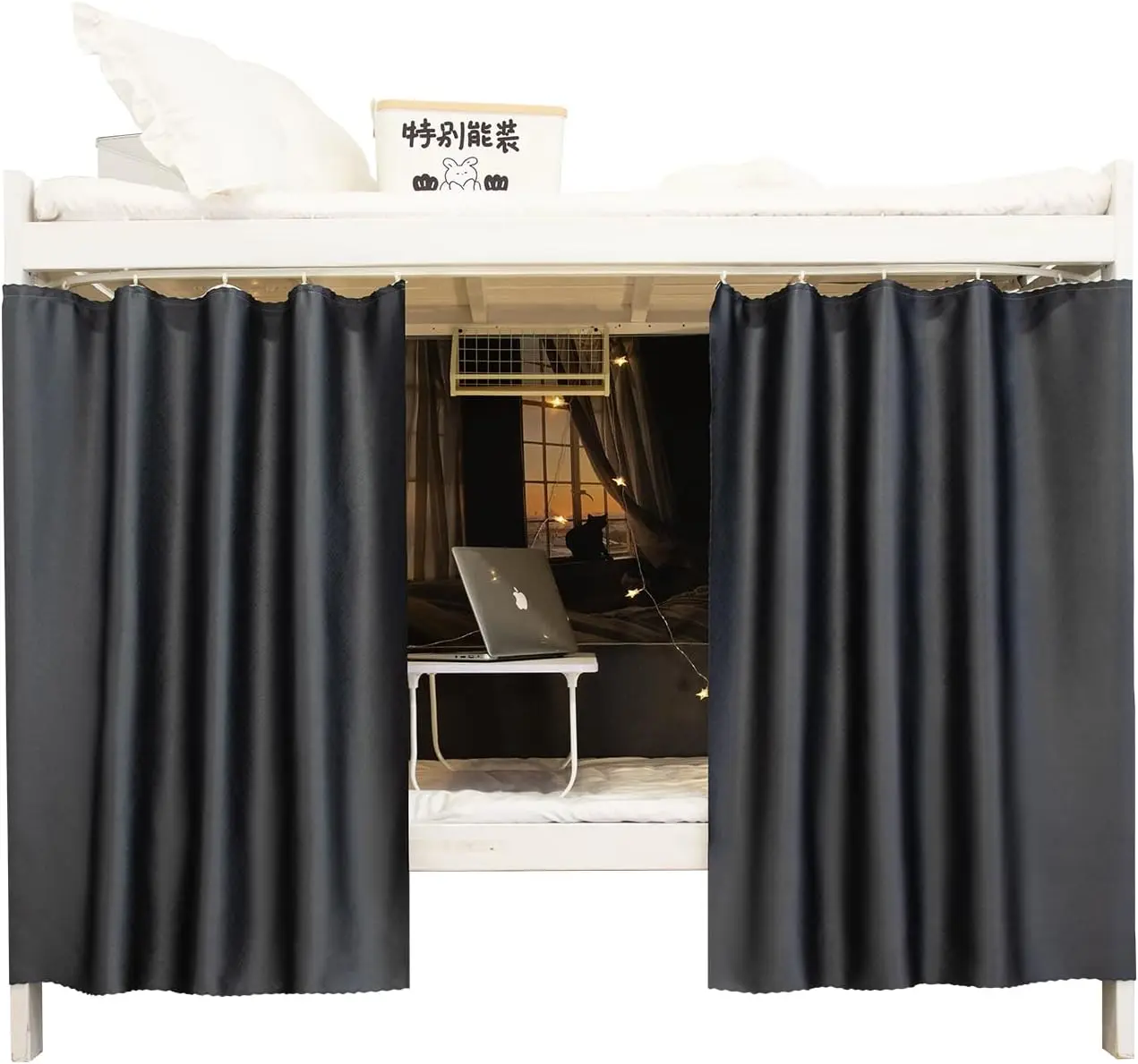 

2 Panels Blackout Bunk Bed Ains Tent Privacy Cloth For Twin Men Women Home Dorm Use, With Track, Charcoal Grey