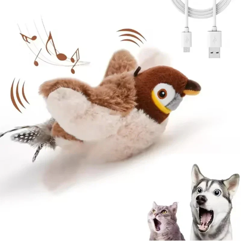 Wiederaufladbares Elektrisches Simuliertes Vogel-Haustier-Spielzeug, Berührungsaktiviertes Zwitscher- und Flügelspielzeug (Nicht fliegend), Interaktives Plüschspielzeug für Katzen und Hunde – Detail 7