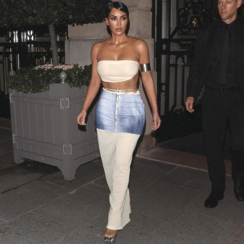 

Комплект из 3 предметов для отпуска: модные женские топы-бандо на шнуровке + облегающие мини-юбки с принтом на одной пуговице + длинная юбка, повседневный костюм