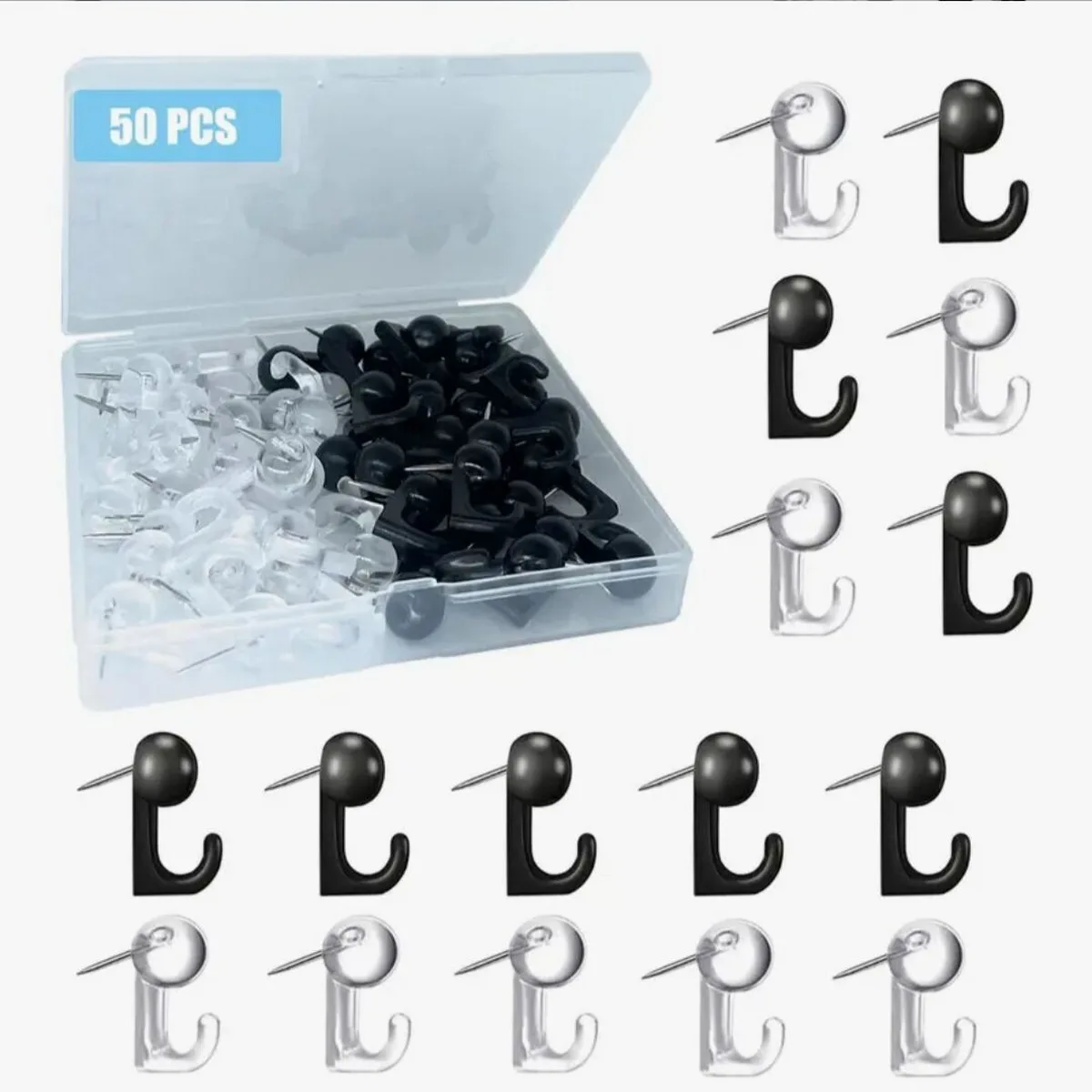 

50pcs Picture Hanging Nail Hook, Push Pins Photo Wall Hooks, Cork Board Tacks, Push Pins With Hooks For Photos Keys Hanging