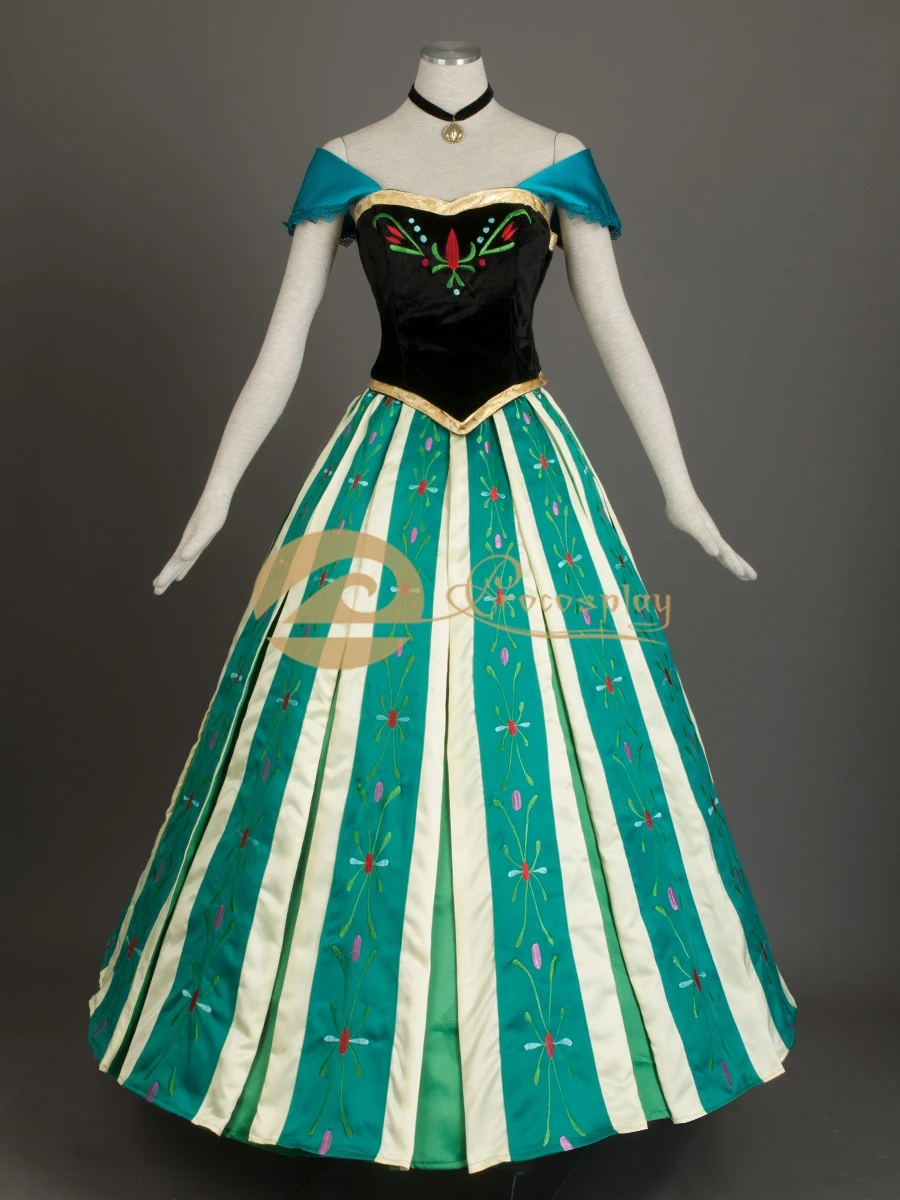 

Movie Anna Cosplay Costume Princess Women Coronation Dress Embroidery for Halloween Christmas Party