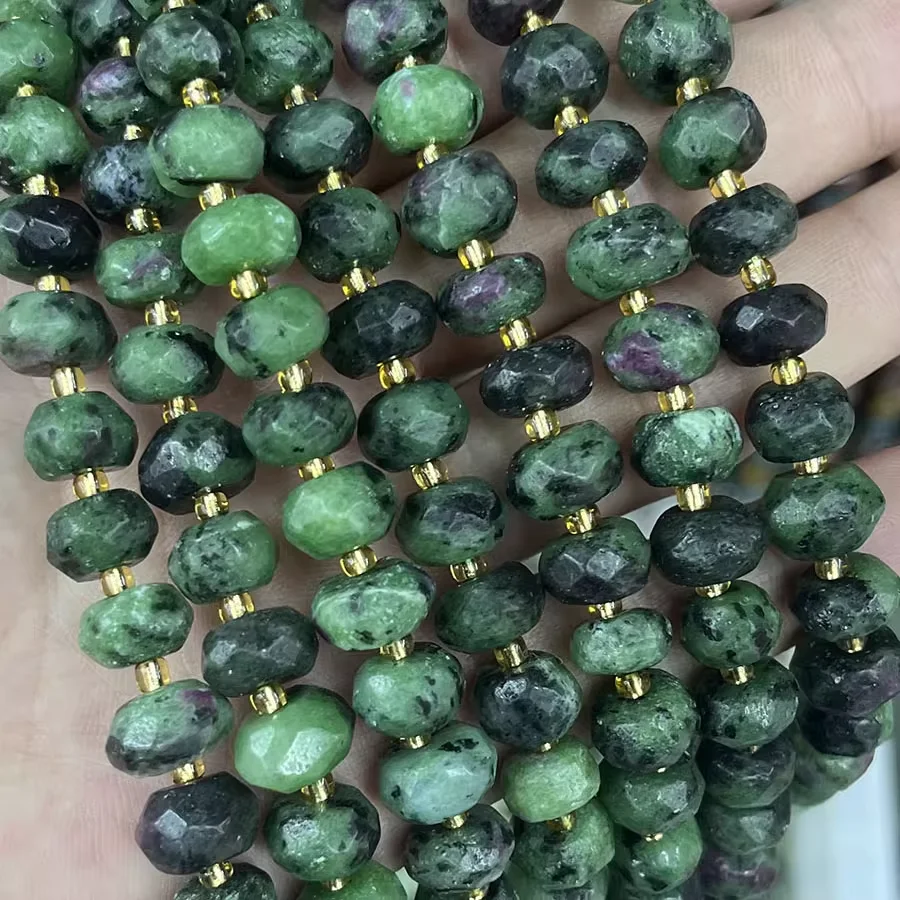 

Natural Faceted Abacus Epidote Rubys Loose Beads Diy Accessories Bracelet for Jewelry Making 15'' Strand