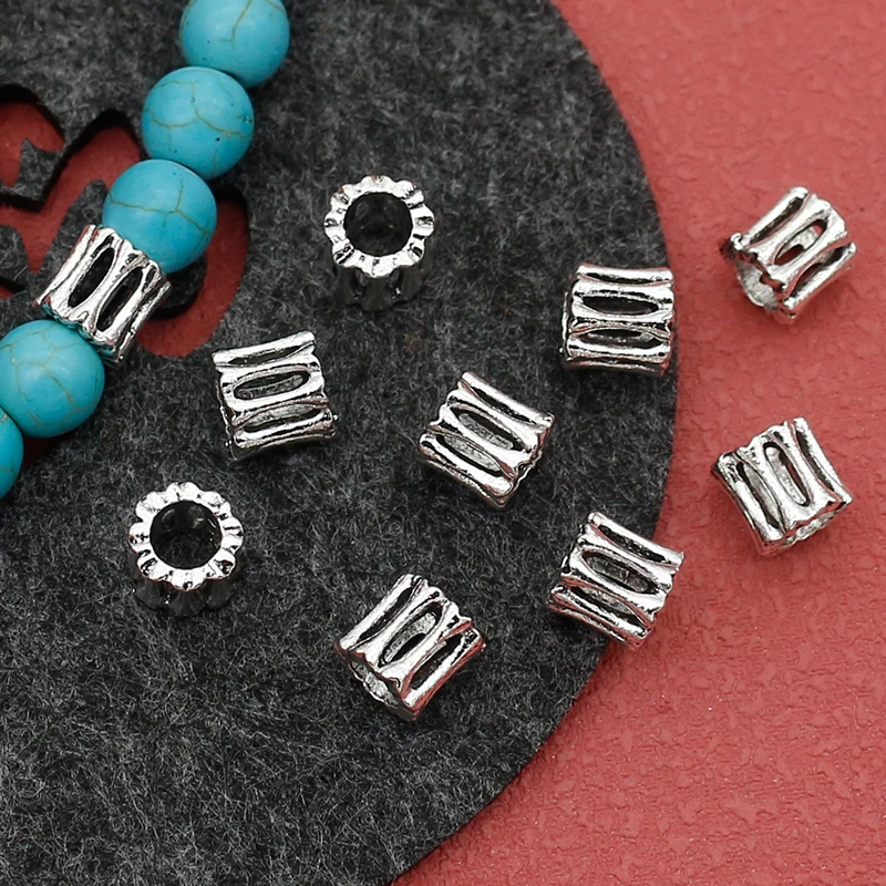 20pcs/Lot Fashion Hollow Bones Big Holes Bucket Beads 7x7mm Handmade Bracelets Woven Wig/Beards Deco Spacers DIY Jewelry Crafts