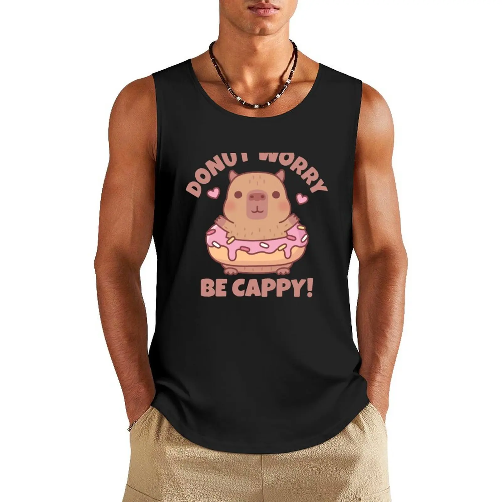 

Funny Donut Worry Be Cappy Capybara Quote Tank Top gym clothes for man basketball clothing mens gym clothes gym accessories men