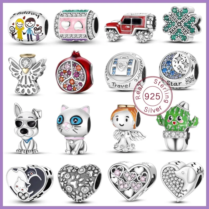 925 sterling silver jewelry bead peach heart powder zirconium jewelry fit original factory jewelry bracelet jewelry gift