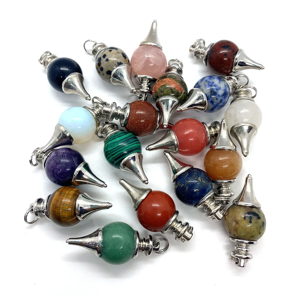 Natural Stone, Ball and Pendulum Pendant, Semi-precious Stone Pendant for DIY Jewelry Making, Necklace Bracelet, Size 17x40mm