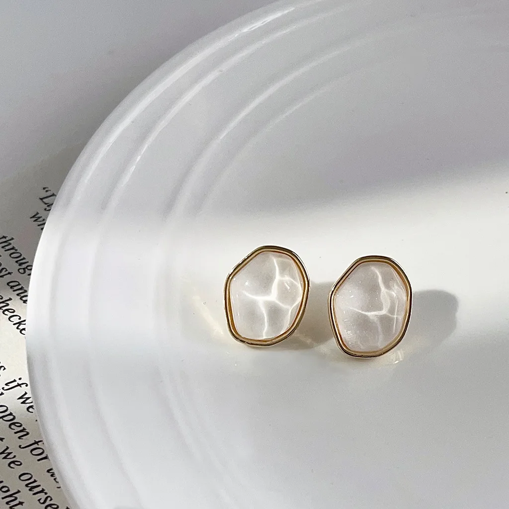 14K Plated S925 Sterling Silver Stud Earrings Geometric Asymmetric Irregular Ear Accessories Hong Kong Style Fashionable Jewelry