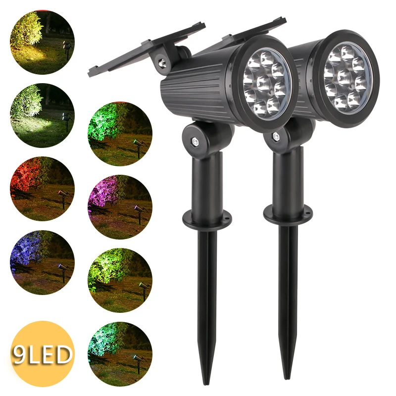 9 Led Solar Powered Lamp Adjustable Spotlight In Ground IP65 Waterproof Brightnes Landscape Wall Light Outdoor RGB Lighting