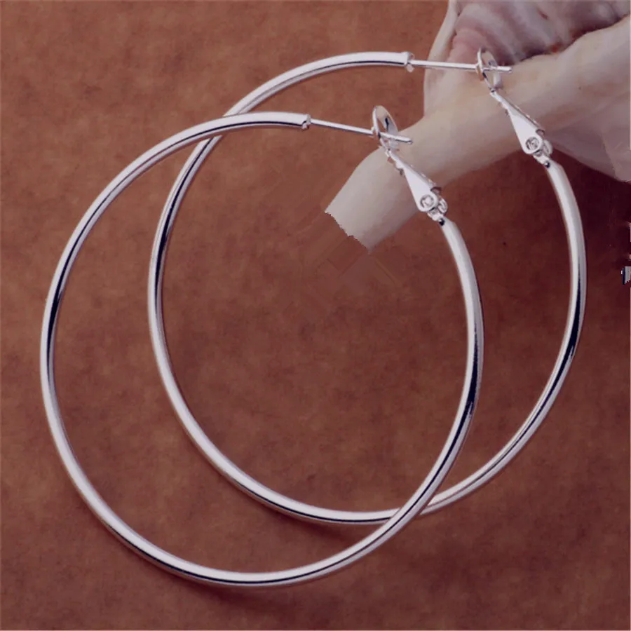 925 Sterling Silver Big Circle Round 5/6/7/8 cm Hoop Earrings For Women Wedding Ring Earring Luxury Quality Jewelry Accessories