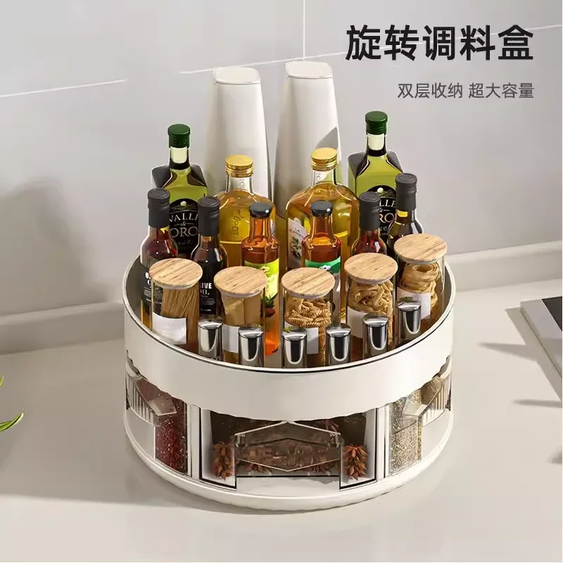 rotary seasoning rack kitchen countertop integrated multi-grid seasoning box