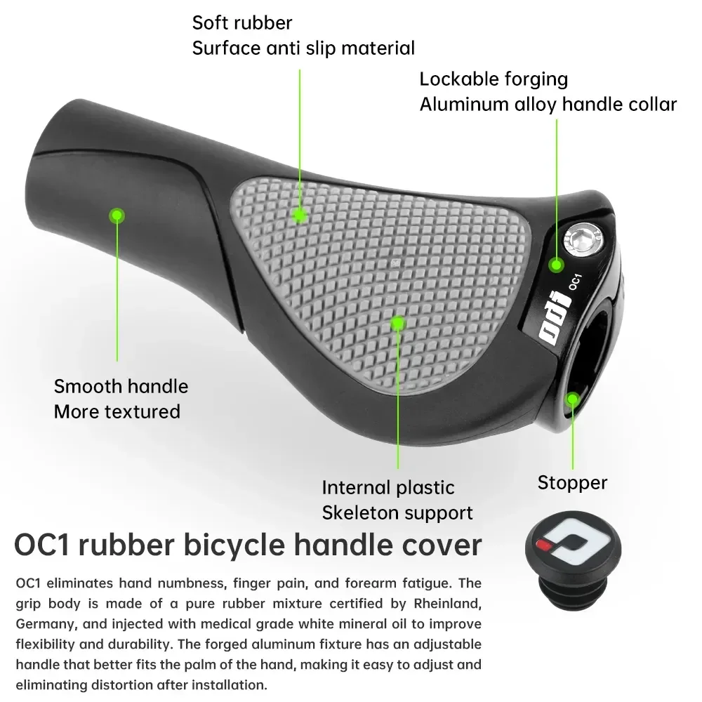 ODI OC1 Bicycle Handles Ergonomics Bike Handlebar Grip Soft Comfortable Mountain Bike Grips Lock Ring MTB Cuffs Bar End Plug