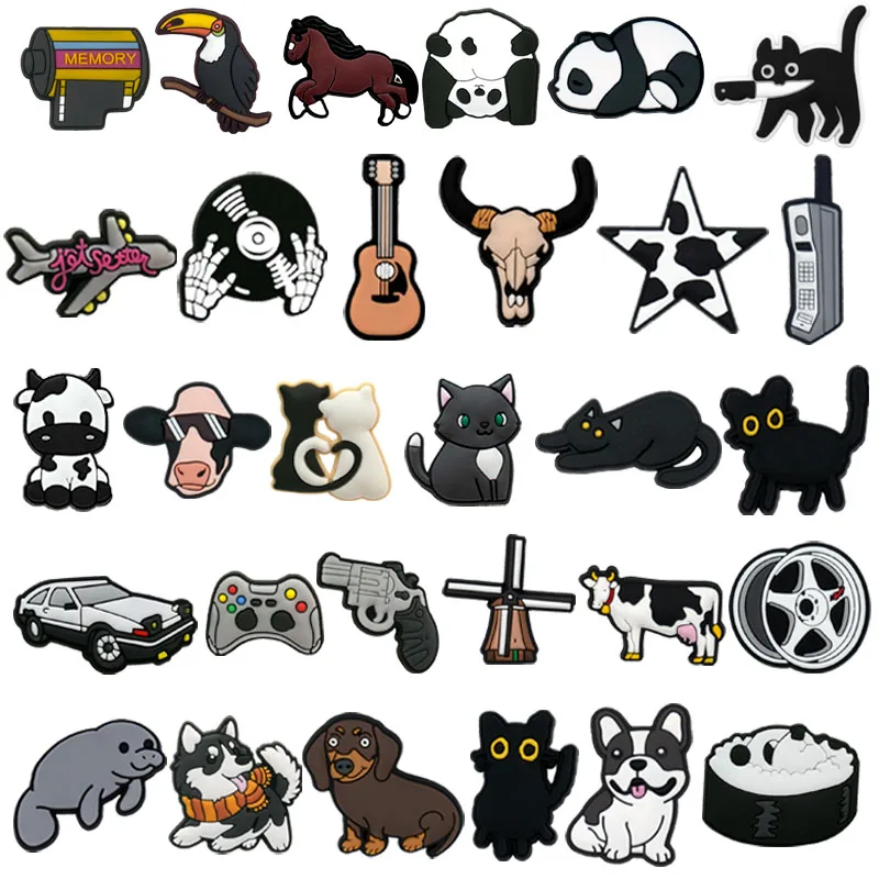 1/30pcs Black Shoe Charms Cute Animal Shoe Decorations Pins for Men Women Kids Gift Sandals Clog Accessories Clog Buckles