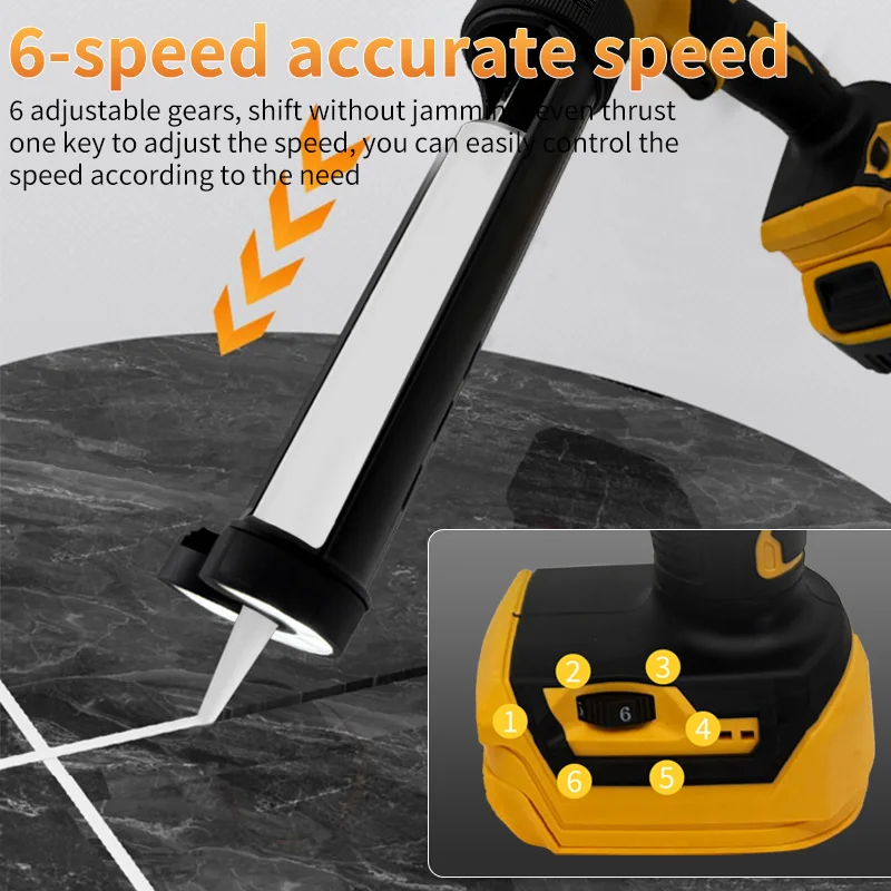 Mamidw Lithium Battery Caulking Gun 6 Adjustable Speeds High Thrust Ultra High Power Cordless Electric Glue Gun for Construction Sealant Glass Glue Dispensing
