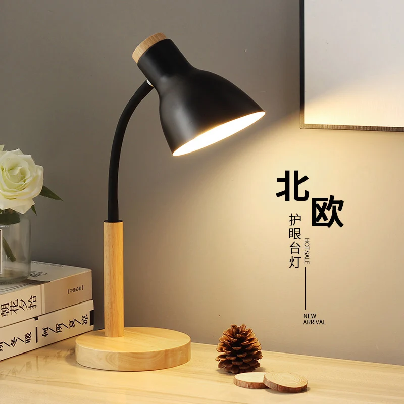 Nordic Minimalist Small Table Lamps LED Learning Eye Protection Student Office Dormitory Bedroom Bedside Wooden Base Desk Lights