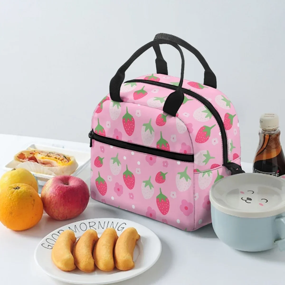 

Cartoon Strawberry Print Thermal Children's School Lunch Box Practical Warm Lunch Box for Kids Bolsa Termica Porta