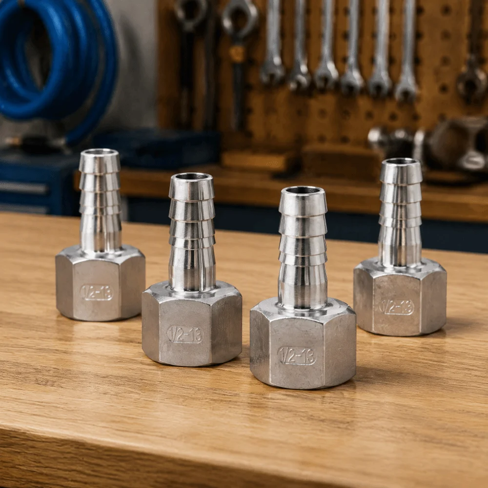 4pcs 13mm 1/2in Hose Barb Connector Stainless Steel Silver Pipe Fitting Coupler Hexagonal NPT Threaded Adapter For Beer Cooler