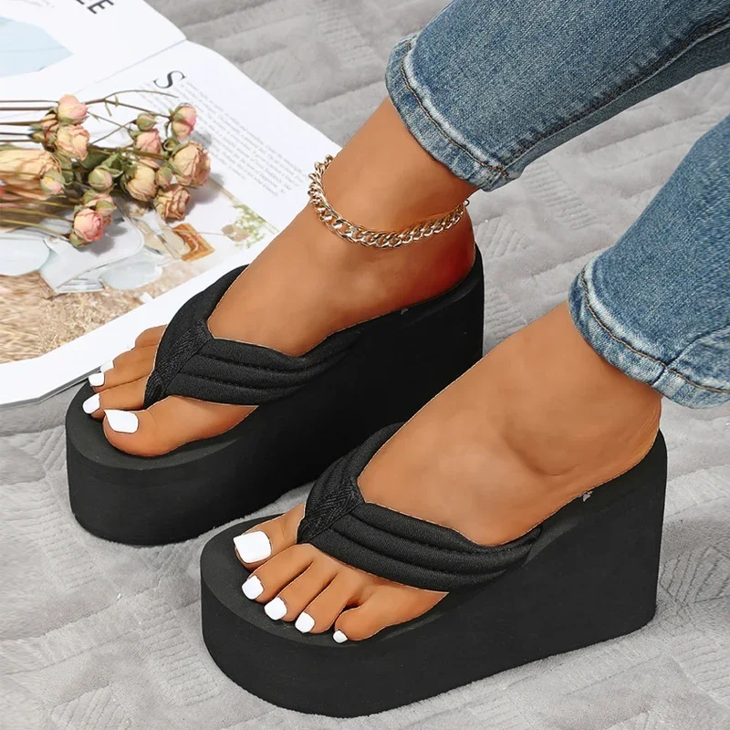 Women Fashion Slippers Super High Heels Beach Flip Flops Soft EVA Summer Shoes Woman Platform Slides 11CM Ladies Sandals