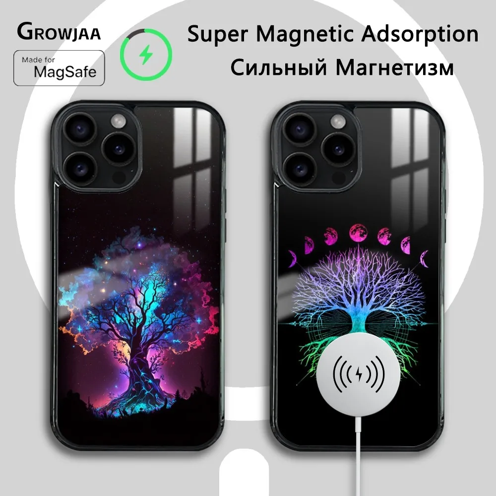 Tree of Life Space Galaxy Stars Phone Case For iPhone 16 15 14 13 12 11 Pro Max Plus Mini Magsafe Mirror Wireless Magnetic Cover