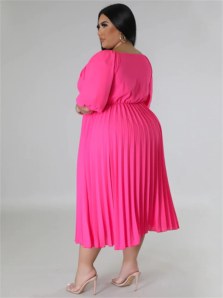Wmstar Plus Size damskie sukienki na imprezę z solidnym dekoltem w szpic sukienka Maxi modne plisowane stroje sprzedaż hurtowa Dropshipping